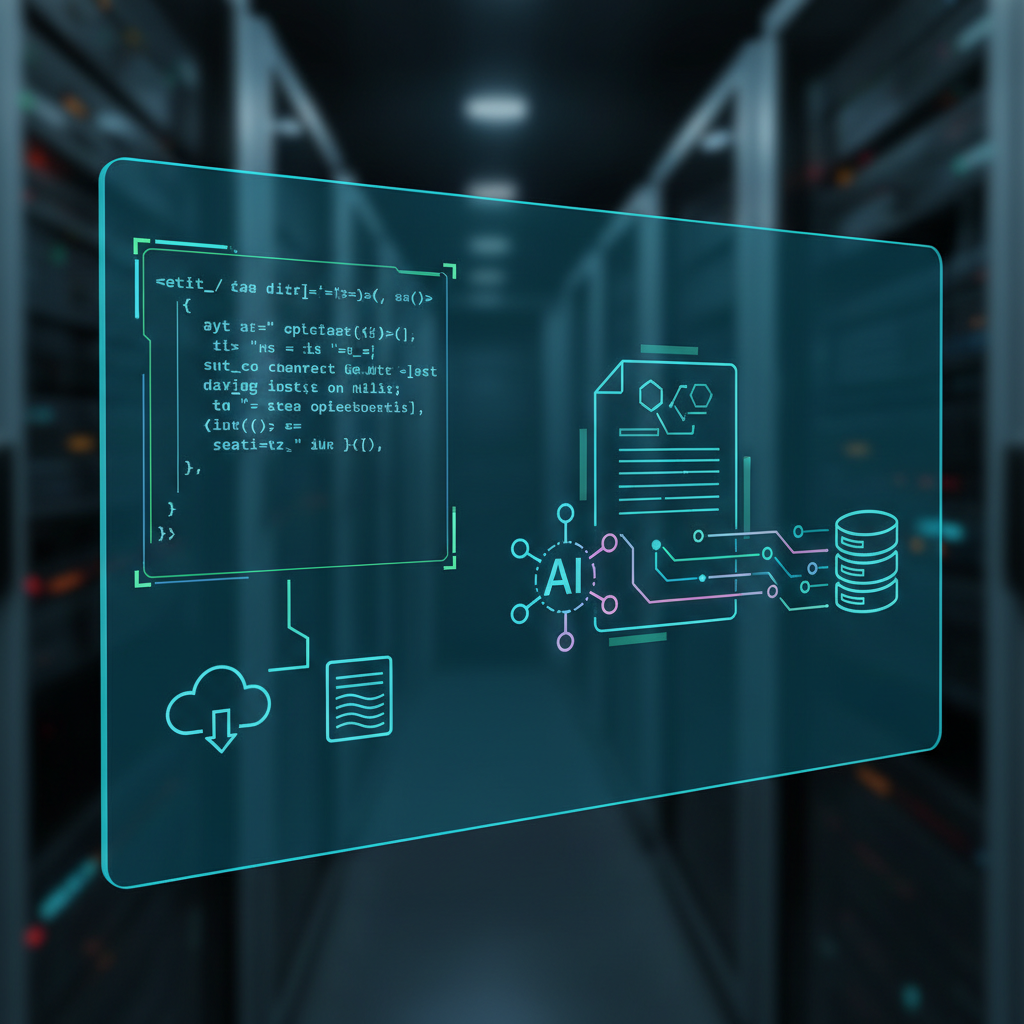 AWS Textract와 Python 코드를 활용한 문서 정보 추출 과정을 보여주는 이미지: 계약서에서 핵심 정보가 자동으로 추출되어 데이터베이스로 흘러가는 모습.