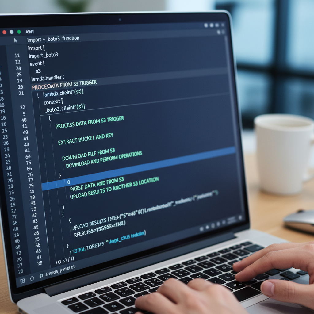 AWS Lambda Python 코드 예시 화면: S3에서 데이터를 읽어 처리하는 함수 코드