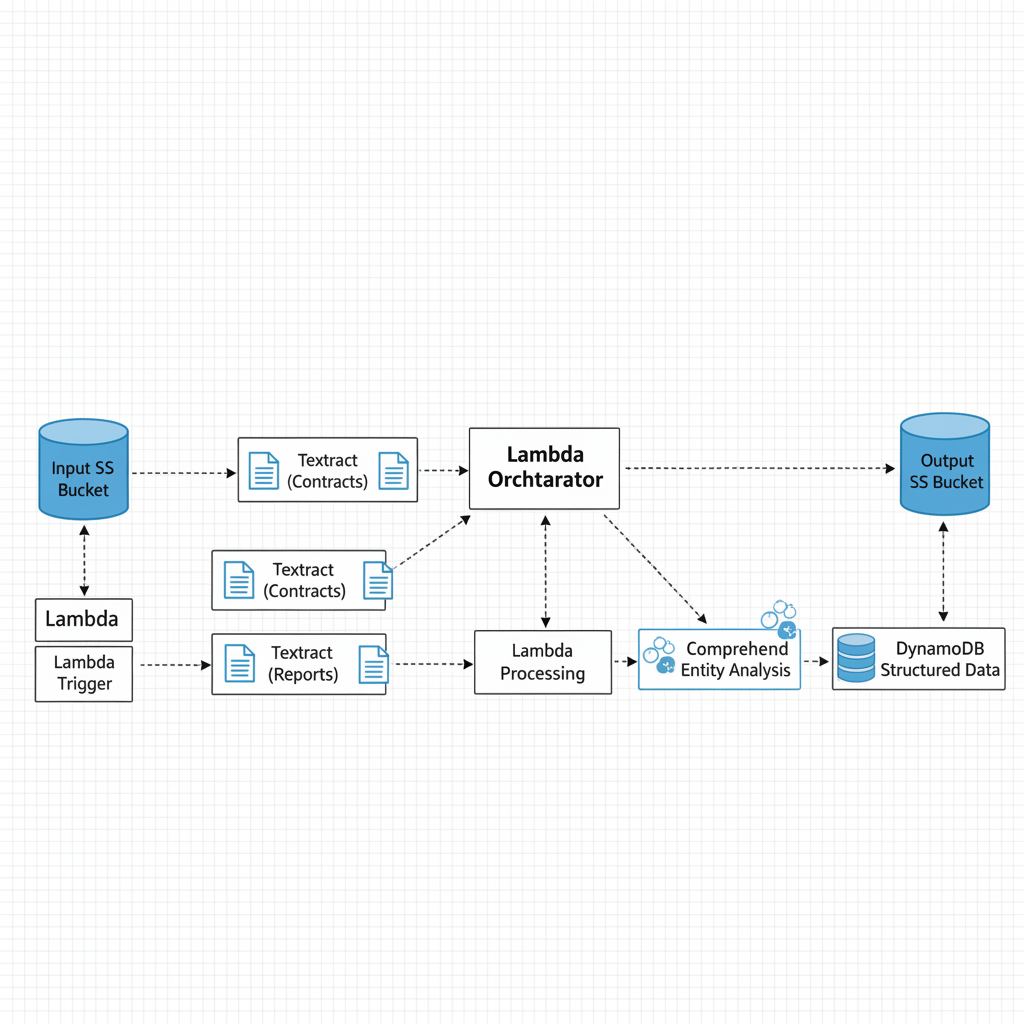 AWS S3, Lambda, Textract, Comprehend, DynamoDB를 활용한 비정형 문서 처리 자동화 아키텍처 다이어그램
