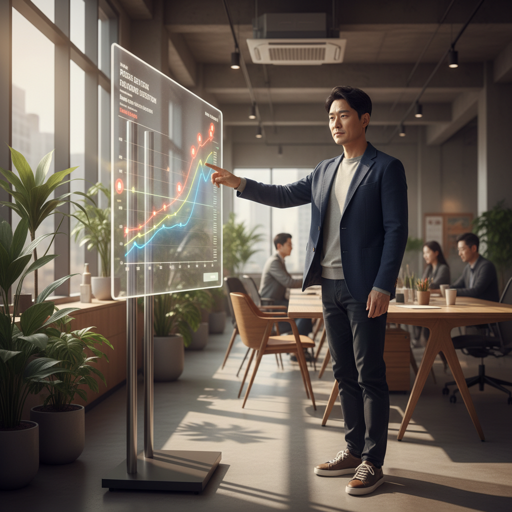 AI 기반 이상 탐지 대시보드를 설명하는 한국인 CEO