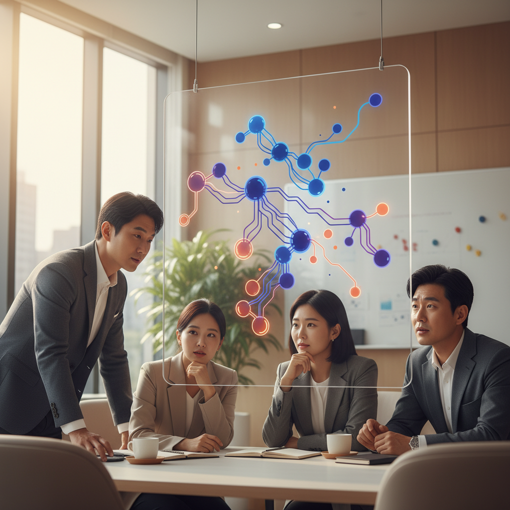 AI 모델 설명 가능성(XAI)에 대해 심도 있게 논의하는 한국인 비즈니스 전문가들