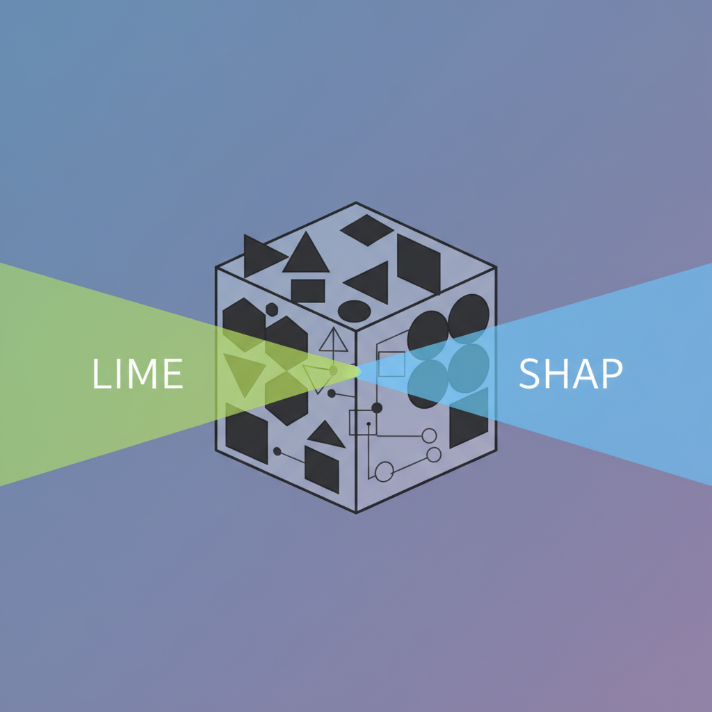 AI 의사결정을 설명하는 LIME과 SHAP 기술 다이어그램