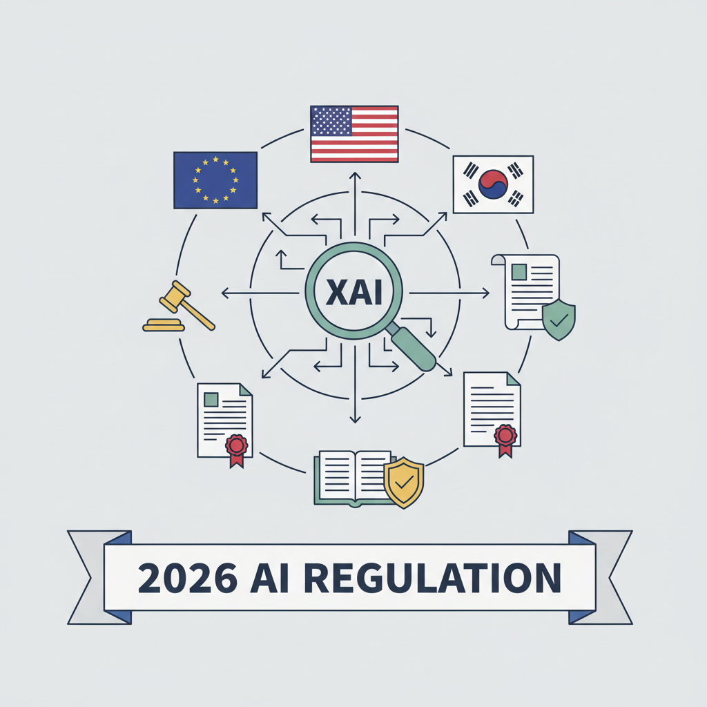 XAI를 통한 2026년 AI 규제 동향 및 선제적 대응 방안 일러스트
