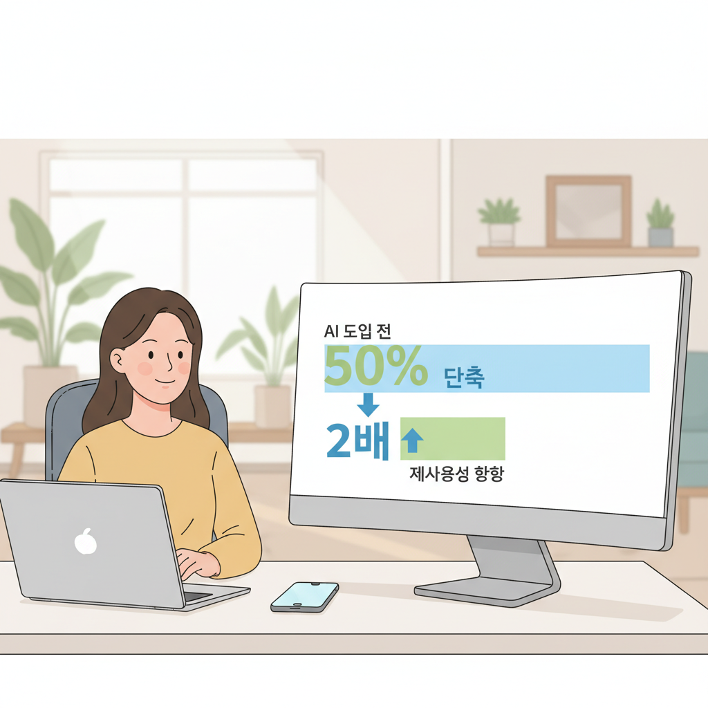 AI 도입 전후 React 컴포넌트 개발 시간 단축 및 재사용성 향상 그래프