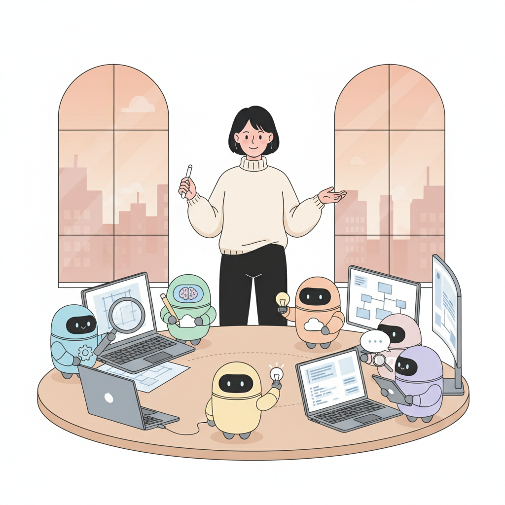 AI 멀티 에이전트 시스템의 협업 원리를 보여주는 일러스트