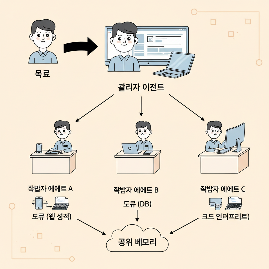 AI 멀티 에이전트 시스템의 핵심 구성 요소 및 작동 원리 다이어그램