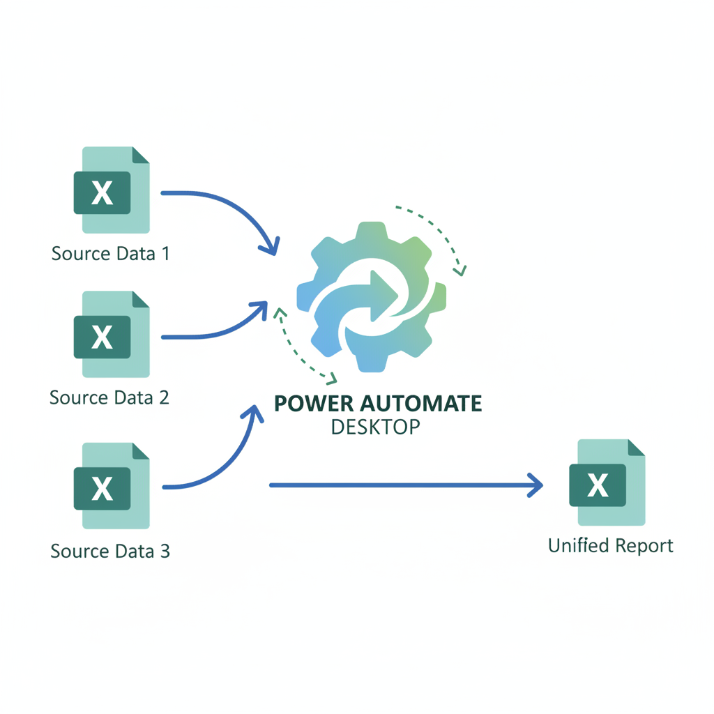 Power Automate Desktop을 활용한 엑셀 데이터 취합 및 보고서 자동화 워크플로우 다이어그램