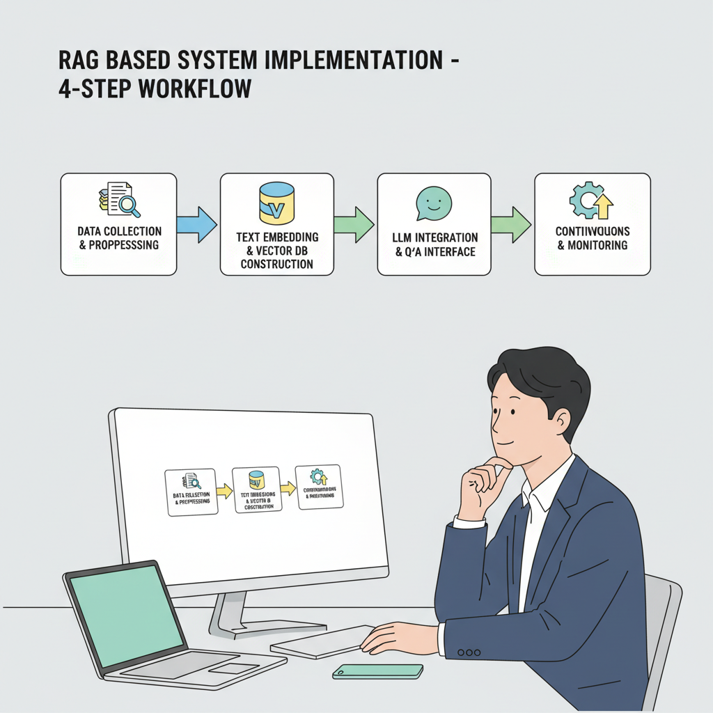 RAG 기반 사내 지식 Q&A 시스템 구축을 위한 4단계 워크플로우 다이어그램