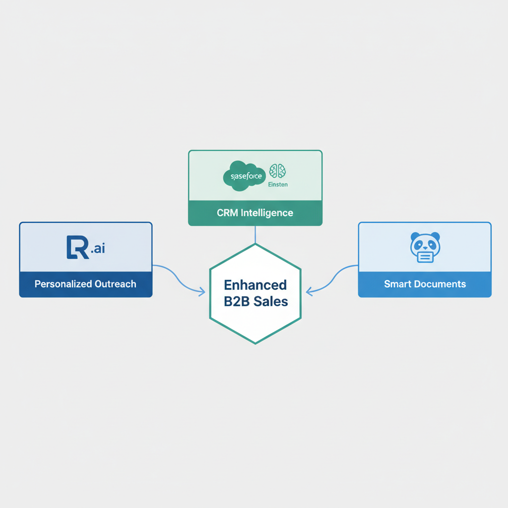 Regie.ai, Salesforce Sales Cloud Einstein, PandaDoc 3가지 AI 영업 툴 비교 인포그래픽