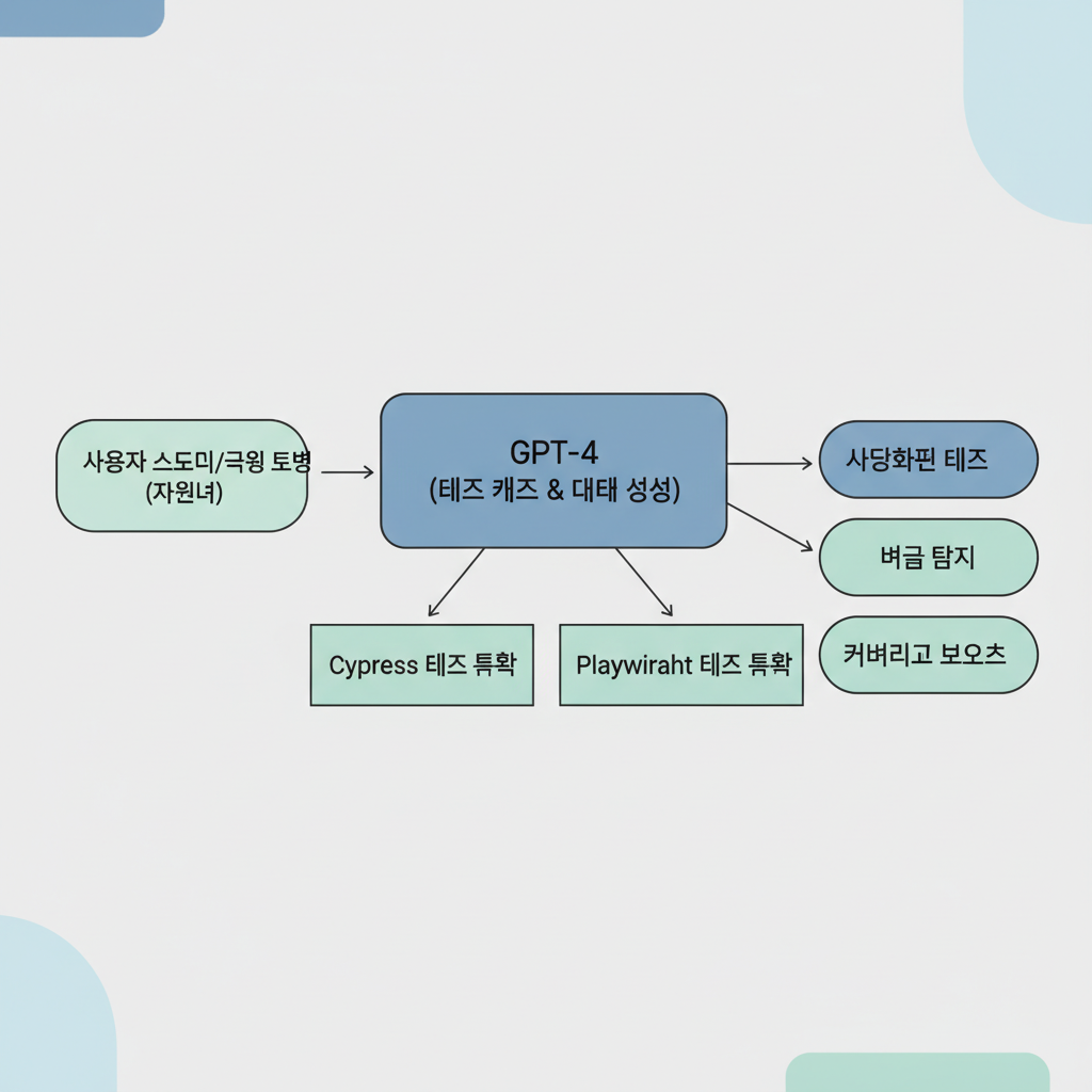 GPT-4, Cypress, Playwright를 활용한 AI E2E 테스트 케이스 및 데이터 자동 생성 워크플로우 다이어그램