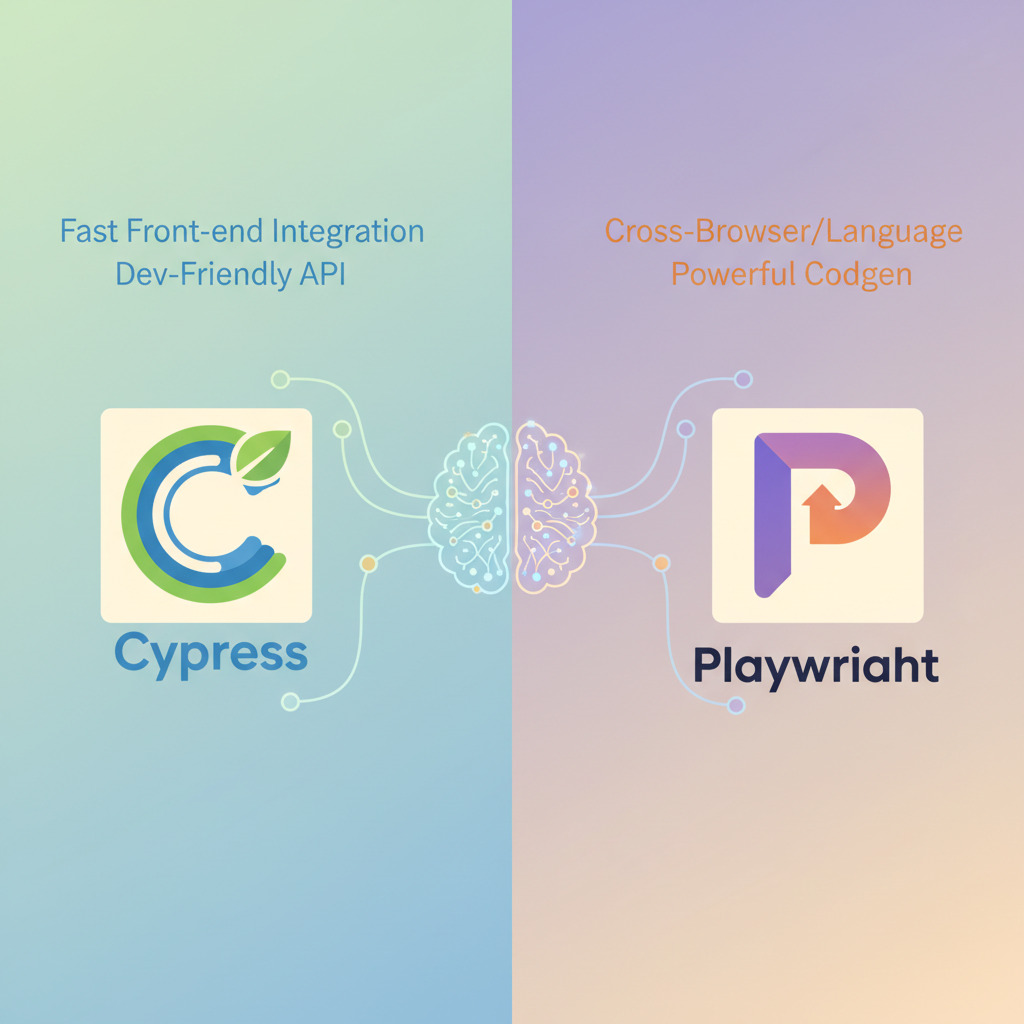 Cypress와 Playwright의 AI 연동 강점을 비교하는 시각 자료