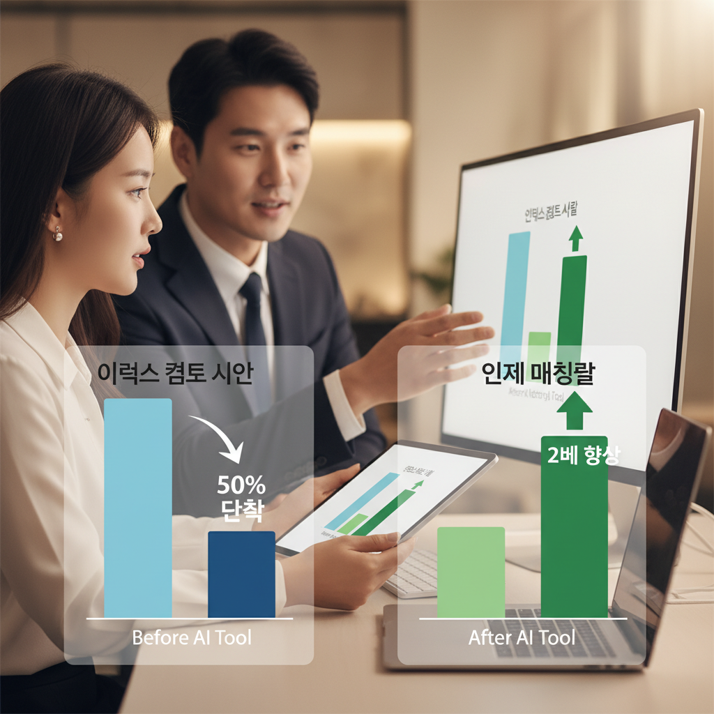 AI 채용 툴 도입 후 이력서 검토 시간 단축 및 인재 매칭률 향상 그래프