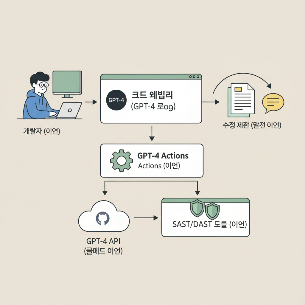 GPT-4와 GitHub Actions를 연동한 AI 기반 SAST/DAST 자동화 및 피드백 워크플로우 다이어그램