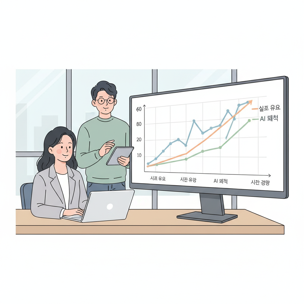 AI 도입 후 재고 예측 정확도 향상을 보여주는 꺾은선 그래프