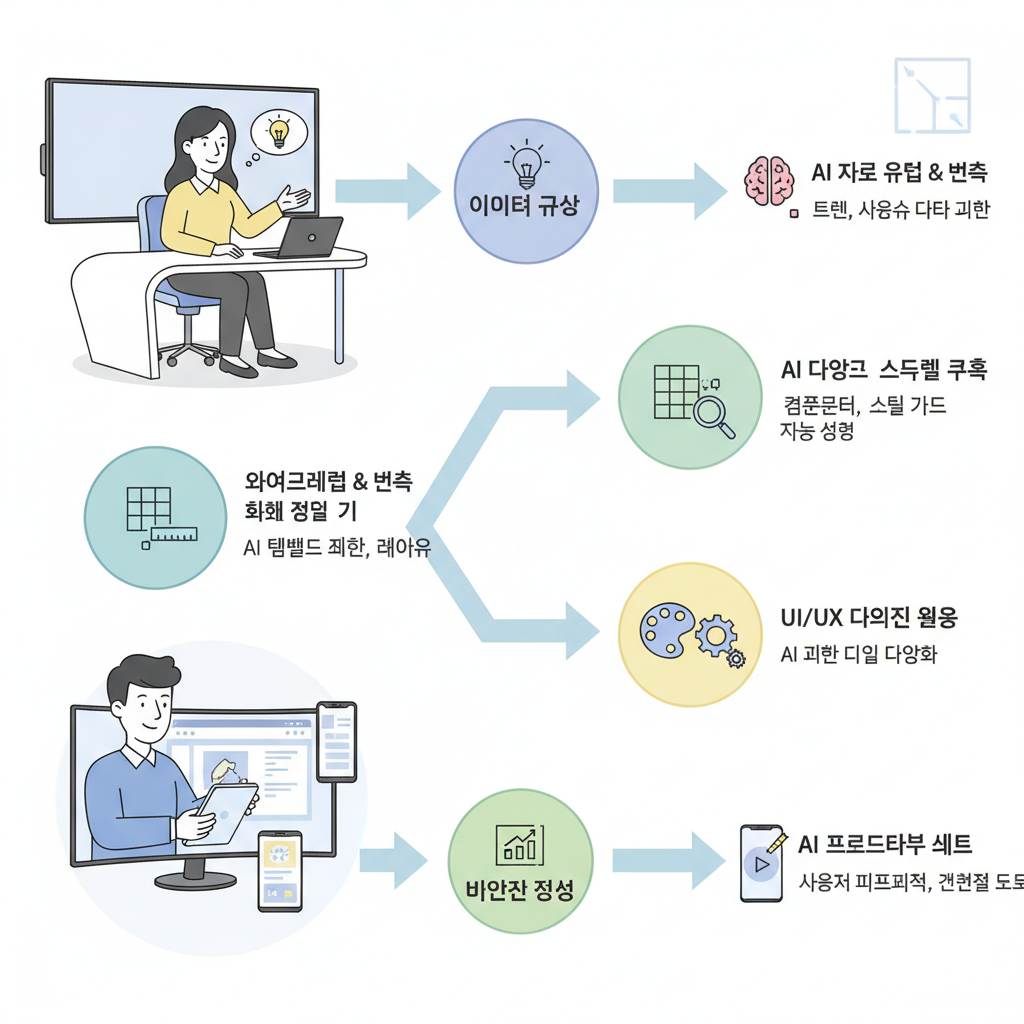 AI 툴을 활용한 웹/앱 디자인 워크플로우 단계별 인포그래픽