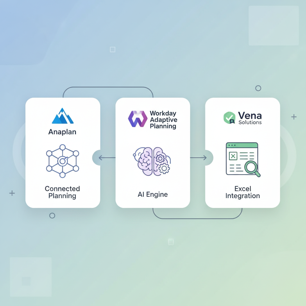 2025년 최고의 AI 재무 계획 및 예측 툴 3대장 (Anaplan, Workday Adaptive Planning, Vena Solutions) 비교 시각화