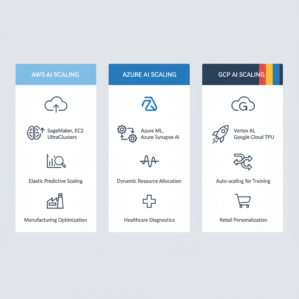 AWS, Azure, GCP 클라우드 벤더별 AI 스케일링 기능 비교 인포그래픽