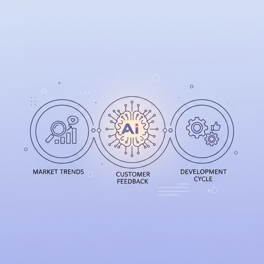 AI를 중심으로 시장 트렌드, 고객 피드백, 개발 사이클이 상호 연결된 다이어그램