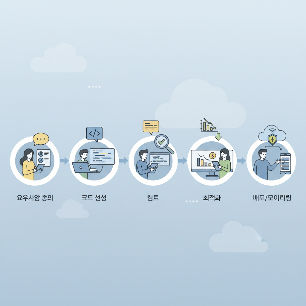 AI 툴을 활용한 클라우드 인프라 5단계 구축 워크플로우 다이어그램