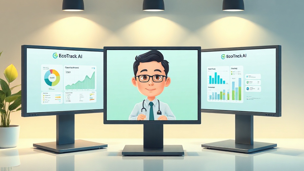 EcoTrack AI, CarbonWise, GreenSense Platform의 주요 기능을 보여주는 3개의 솔루션 디스플레이