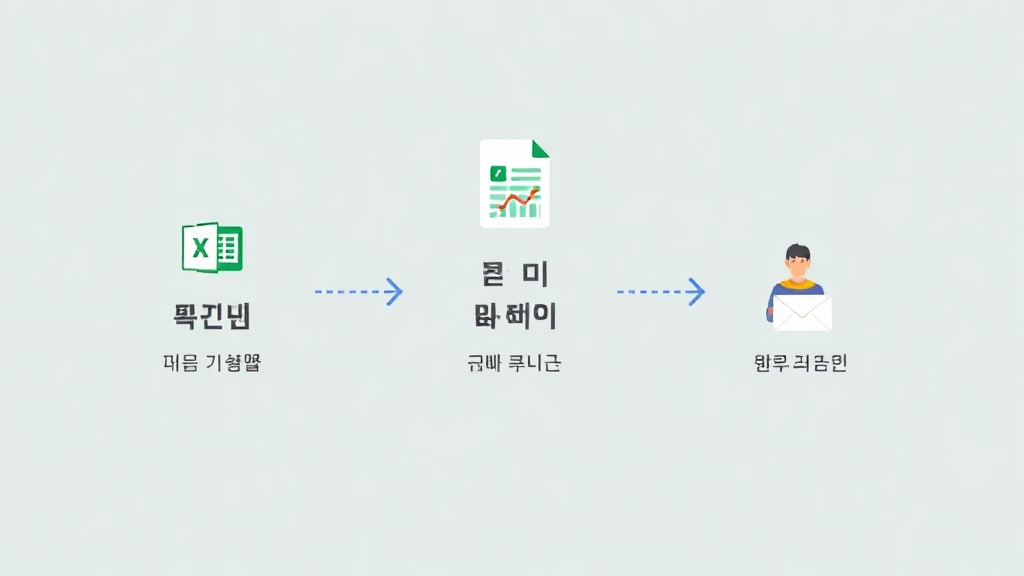 VBA를 활용한 엑셀 데이터 분석 및 보고서 자동화, 저장 및 공유 3단계 워크플로우 다이어그램