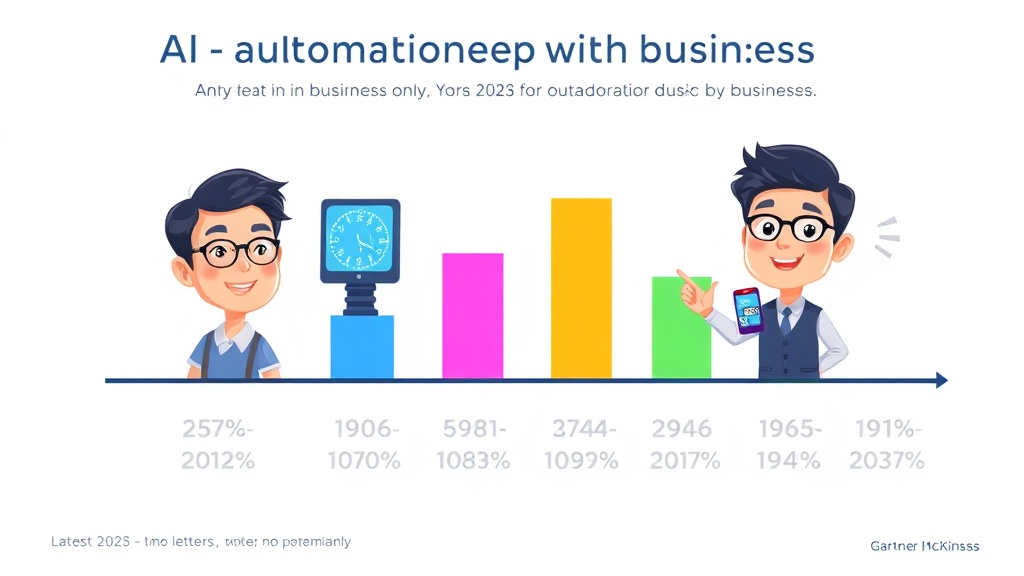 2023년부터 2026년까지 기업들의 AI 자동화 도입률 증가를 보여주는 막대 그래프 인포그래픽
