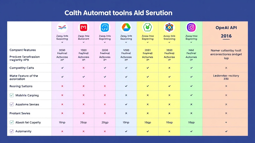 Zapier, Make, OpenAI API 등 주요 AI 자동화 툴의 특징과 비용을 비교하는 이미지