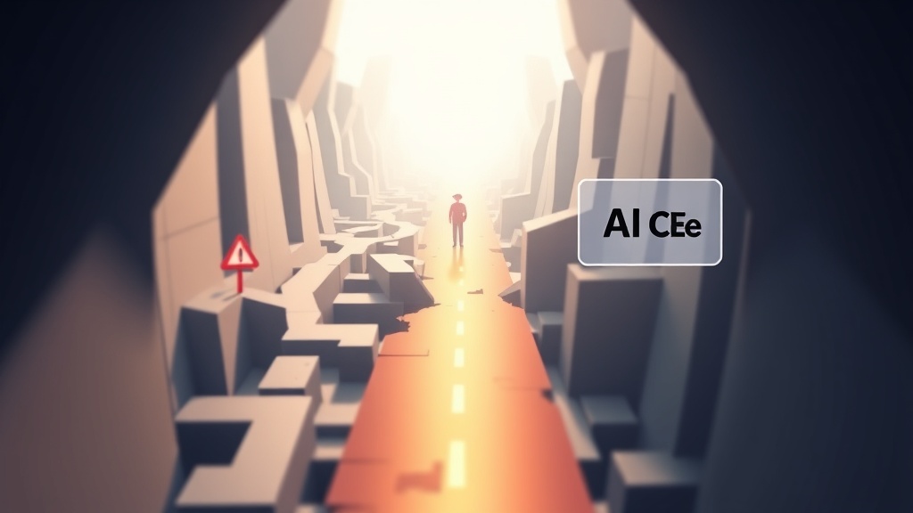 AI 프로젝트 실패를 나타내는 복잡한 길과 AI CoE를 통해 성공으로 향하는 명확한 길을 비교하는 일러스트
