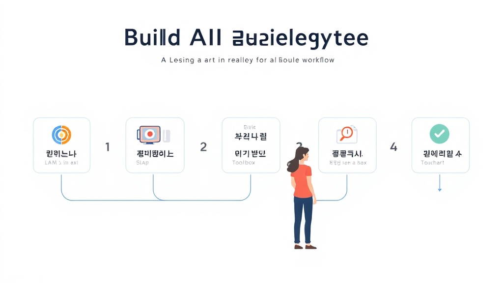 LLM 기반 AI 에이전트 시스템을 5단계로 구축하는 전략적 과정을 보여주는 깔끔한 인포그래픽 흐름도