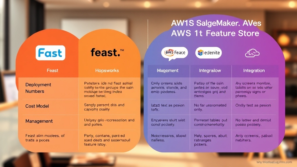 Feast, Hopsworks, AWS SageMaker Feature Store 세 가지 주요 Feature Store 솔루션의 특징을 비교하는 인포그래픽