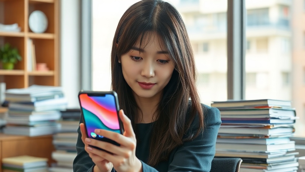 태블릿으로 문서 자동화 데이터를 확인하는 한국인 전문가 여성