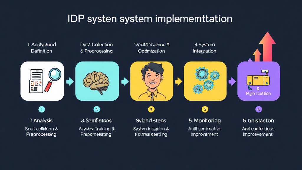 IDP 시스템 구축 5단계를 나타내는 다이어그램 형태의 워크플로우 일러스트