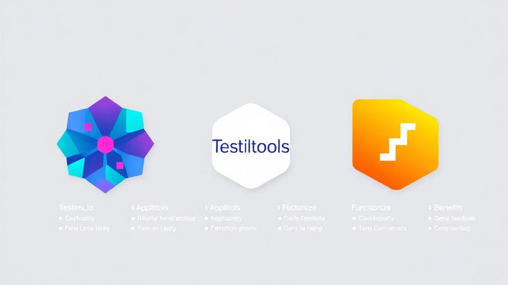 Testim.io, Applitools, Functionize 등 주요 AI 기반 테스트 자동화 도구들을 비교하는 일러스트