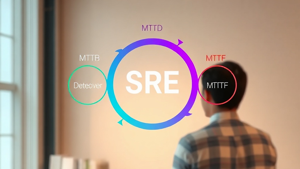 MTTD, MTTR, MTTA, MTTF, MTBF 등 SRE 핵심 지표들이 상호 연결된 시스템을 이루는 다이어그램