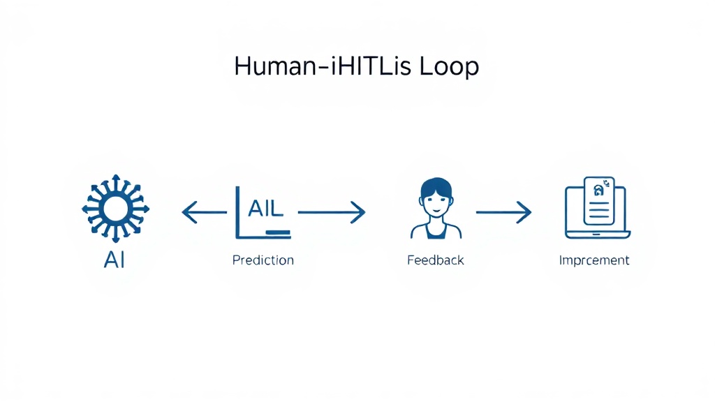휴먼-인-더-루프(HITL) AI 시스템의 인간-AI 협업 피드백 루프를 보여주는 개념 다이어그램