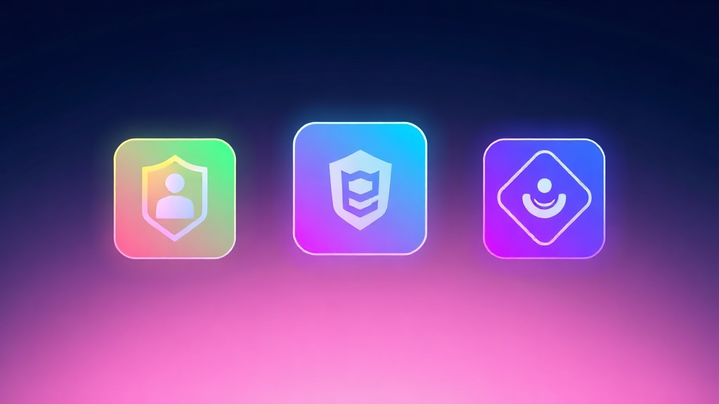 AI 기반 데이터 익명화 및 가명화 툴 3대장(PrivacyShield AI, DataSynth Guard, CompliSense AI)의 특징을 상징하는 추상적인 소프트웨어 인터페이스 로고