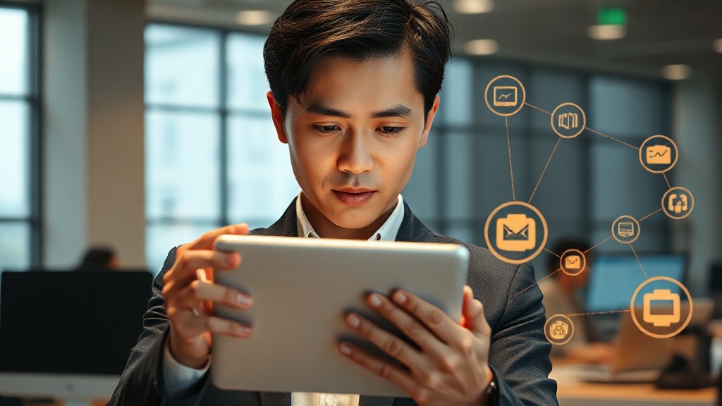 AI 시대의 인재 역량 개발과 업스킬링을 상징하는 한국인 비즈니스 전문가의 모습