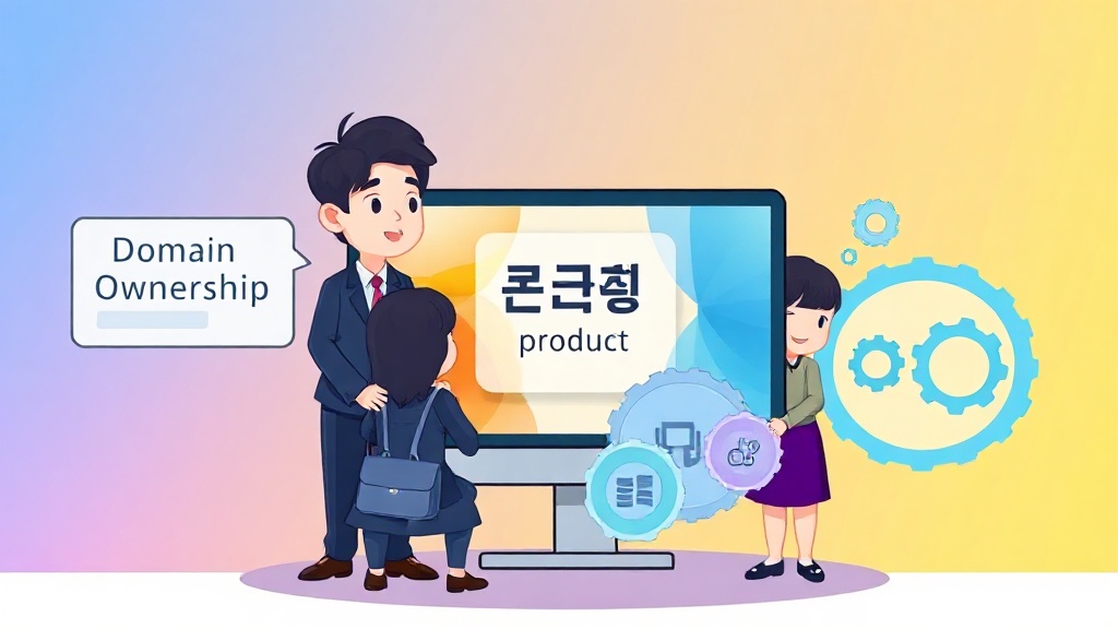 데이터 메시의 4가지 핵심 원칙인 도메인 소유권, 데이터 제품, 셀프 서비스 플랫폼, 연합 거버넌스를 시각적으로 표현한 개념 일러스트.