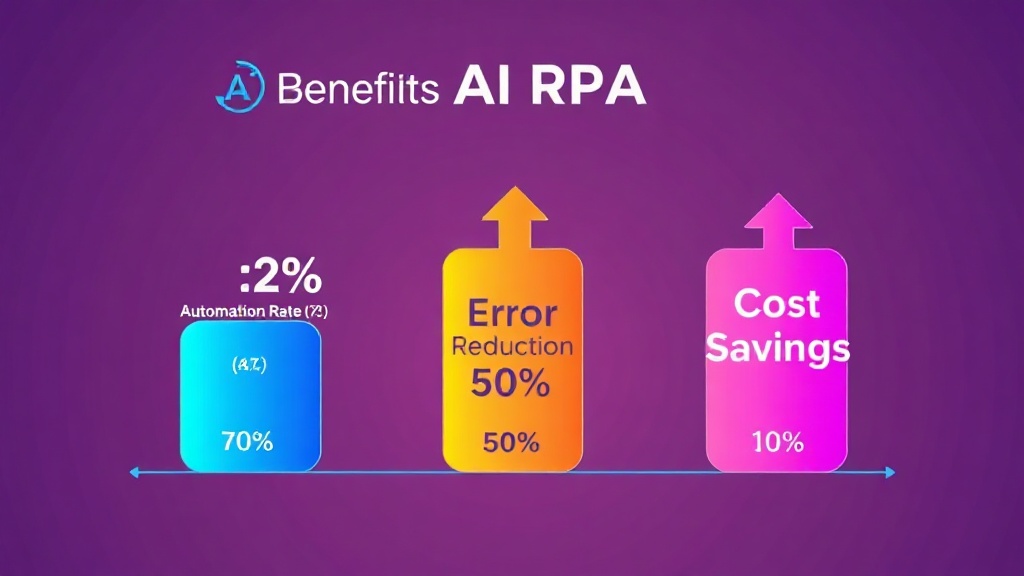 AI RPA 도입 후 자동화율 2배, 에러율 50% 감소, 운영 비용 30% 절감 효과를 보여주는 그래프
