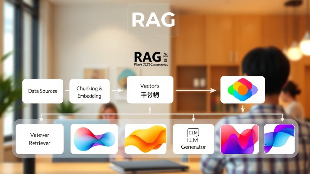 데이터 소스에서 사용자 인터페이스까지 RAG 시스템의 핵심 아키텍처 구성 요소와 데이터 흐름을 보여주는 기술 다이어그램
