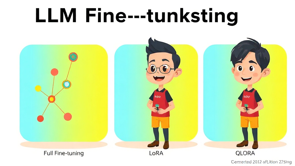Full Fine-tuning, LoRA, QLoRA 파인튜닝 방식을 비교하는 개념적 시각 자료