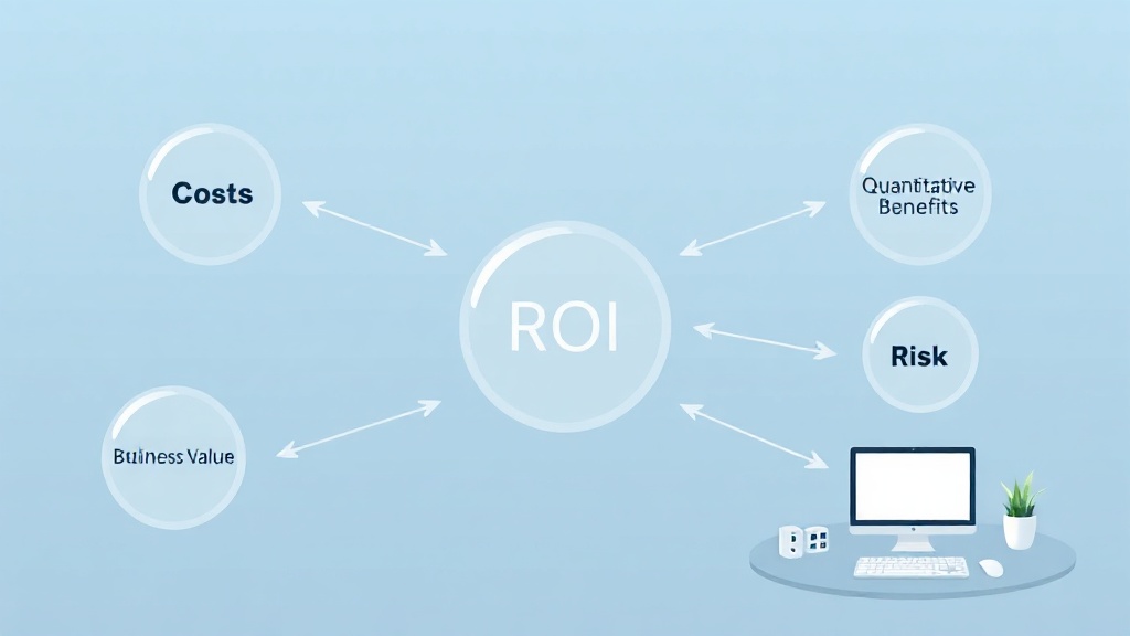 AI 투자 타당성 확보를 위한 핵심 ROI 측정 프레임워크 개념 다이어그램