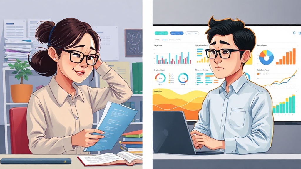 AI 도입 전후 프로젝트 매니저의 업무 효율성 변화를 시각적으로 비교하는 이미지