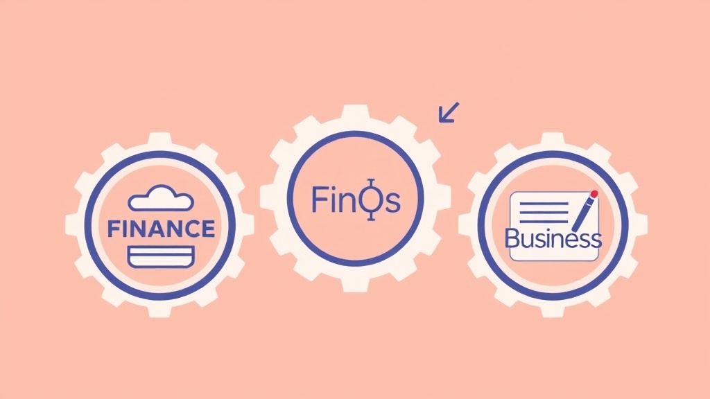 재무, 기술, 비즈니스 팀이 협력하는 FinOps 개념 일러스트
