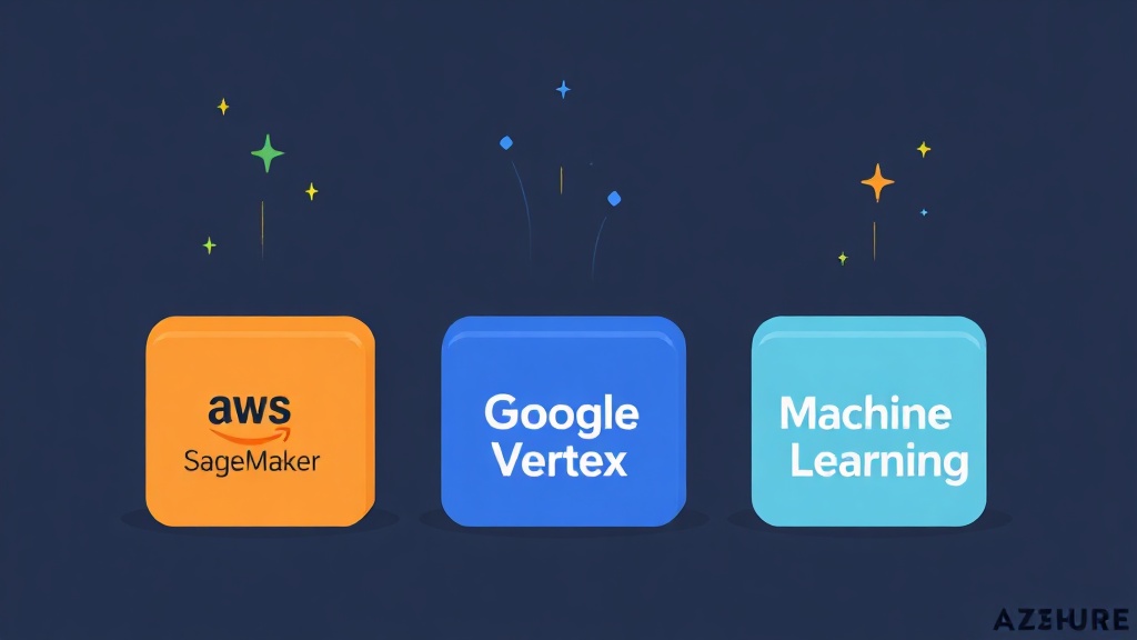 AWS SageMaker, Google Vertex AI, Azure Machine Learning 세 가지 MLOps 플랫폼을 시각적으로 비교한 추상적인 이미지