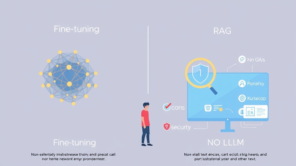 파인튜닝과 RAG(검색 증강 생성)의 특징과 장단점을 시각적으로 비교한 인포그래픽