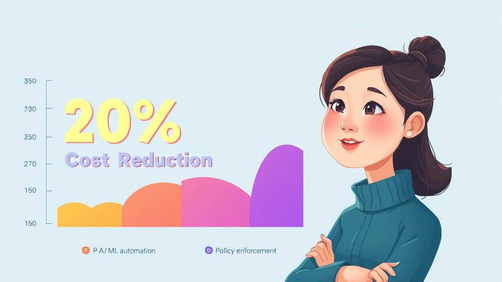 FinOps 도입 후 클라우드 비용이 20% 절감되는 추세를 보여주는 추상적인 그래프
