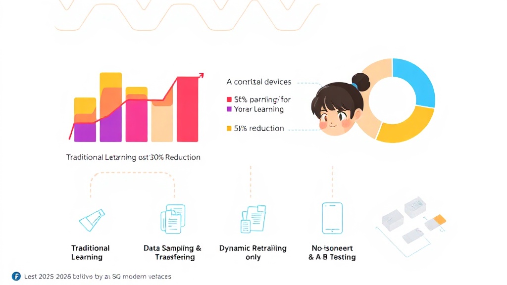 AI 모델 재학습 비용 30% 절감을 위한 최적화 전략 (점진적 학습, 데이터 샘플링, A/B 테스트)을 시각화한 인포그래픽