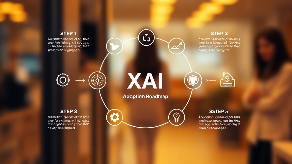 XAI 도입 5단계 로드맵을 시각적으로 표현한 깔끔한 스타일의 인포그래픽