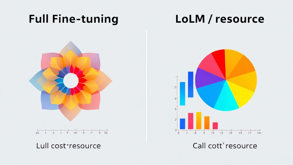 Full Fine-tuning과 LoRA/QLoRA 기법의 비용 및 자원 효율성을 비교하는 추상화된 시각 자료